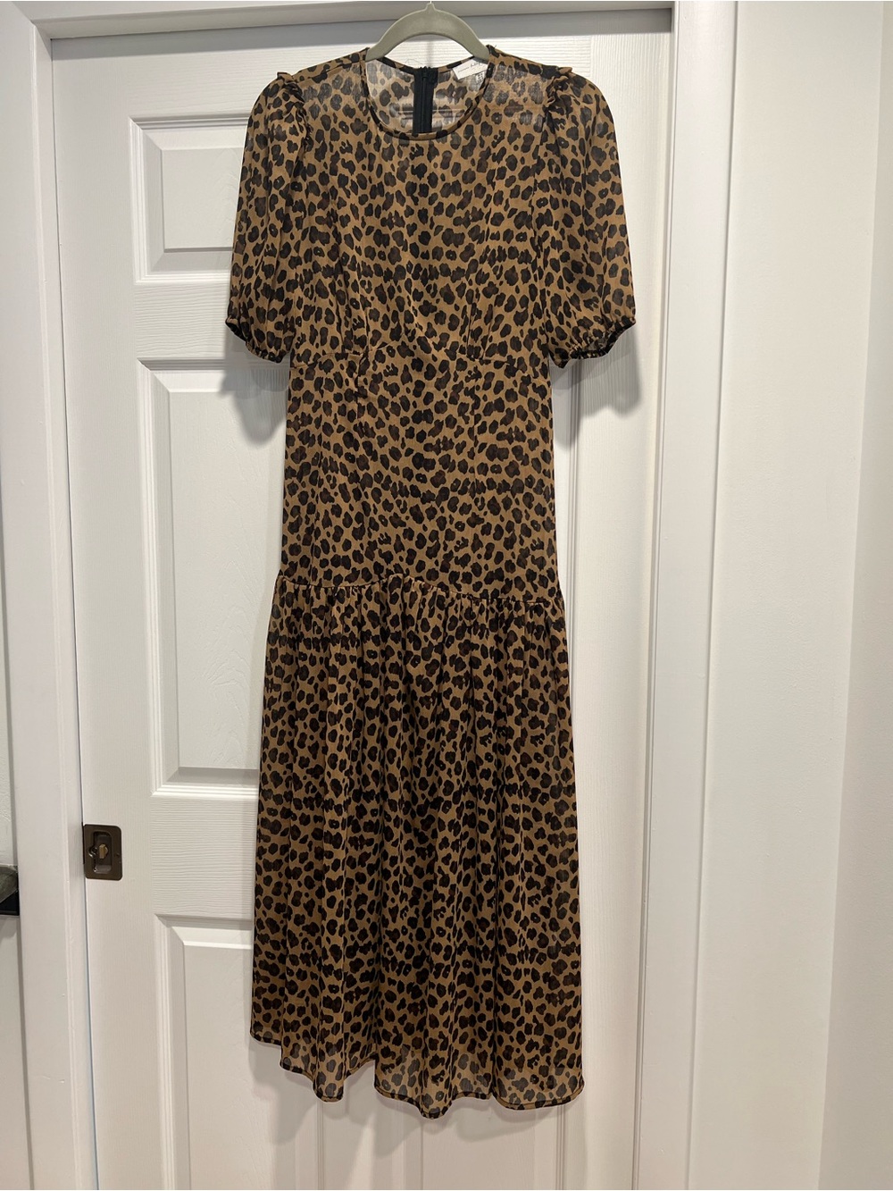 Never Fully Dressed Leopard Print Puff Sleeve Midi Dress - Brown/Black